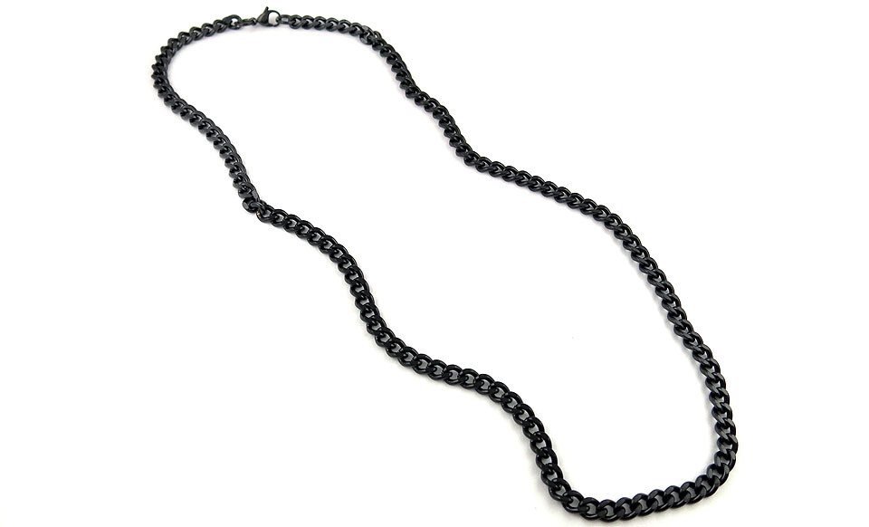 Stainless Steel Black Cz Cross Pendant with Chain Necklace ,24″ Black Curb Chain