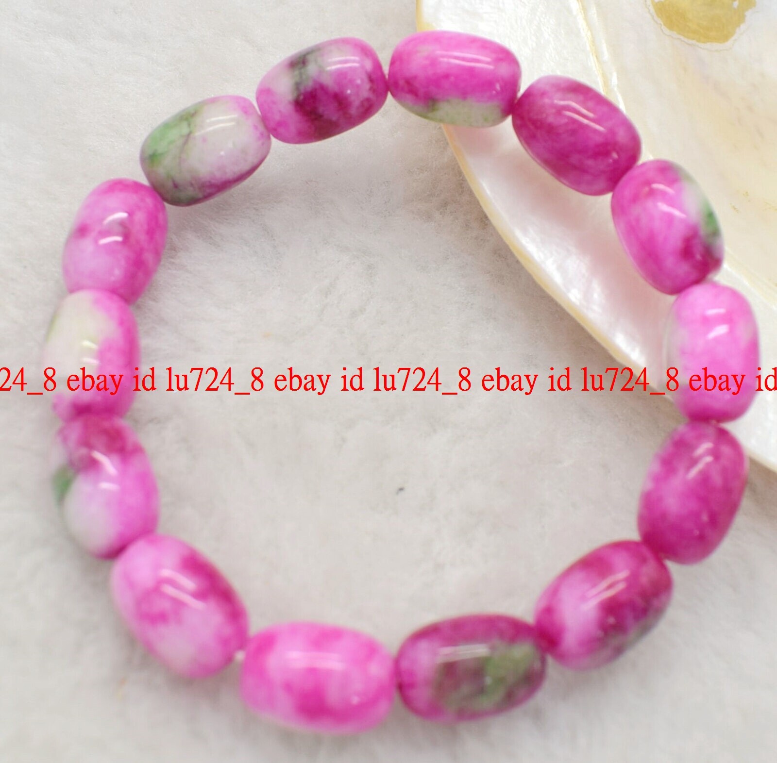 Natural 8x12mm Barrel Red Green Multicolor Jade Gems Elastic Bracelet 7.5” AAA