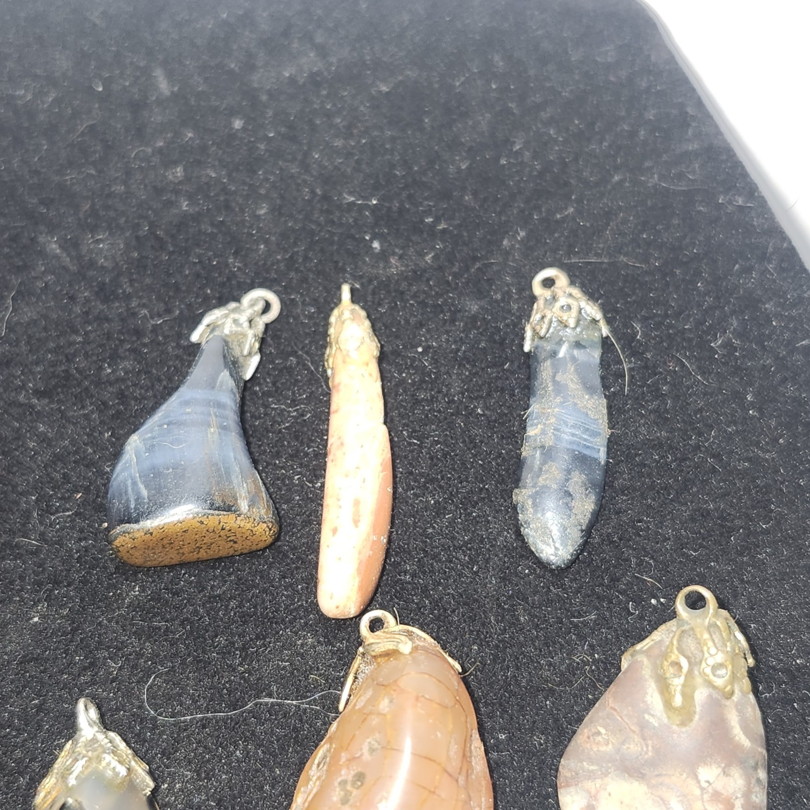 Lot Of 14 Mixed Polished Stone Small Charm Pendants Some W/ Chains Tiger Eye