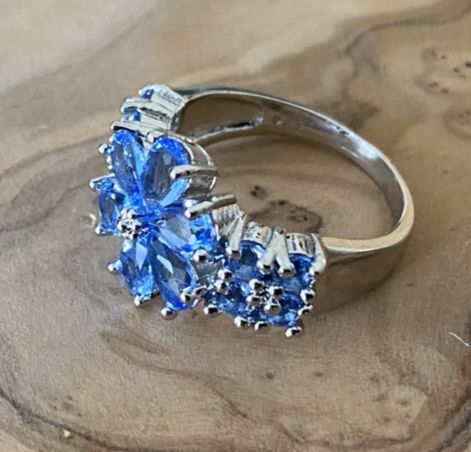 Ring, Deep Blue Tanzanite (Simulated), Sterling Silver 925 Size 7.5, NWOT