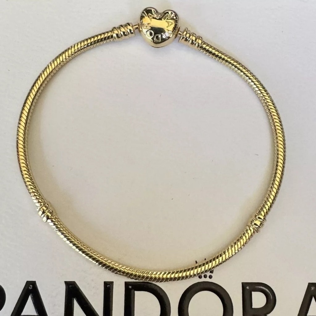 NEW❗️Authentic Pandora 14K Gold Moments Heart Clasp Snake Chain Bracelet 9.1”