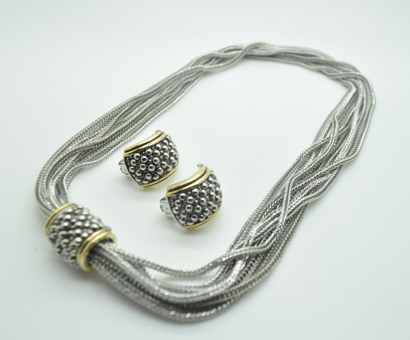 A369 CLASSIC Designer Style 9 Strands Silver Cable Chains Magnetic Necklace set