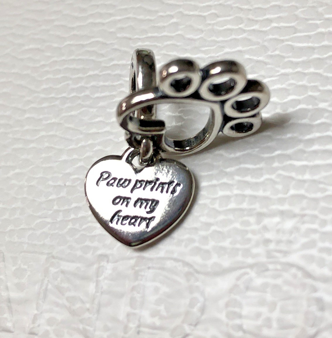 Authentic PANDORA Hearts & Paw Print Dangle Charm #799360C00