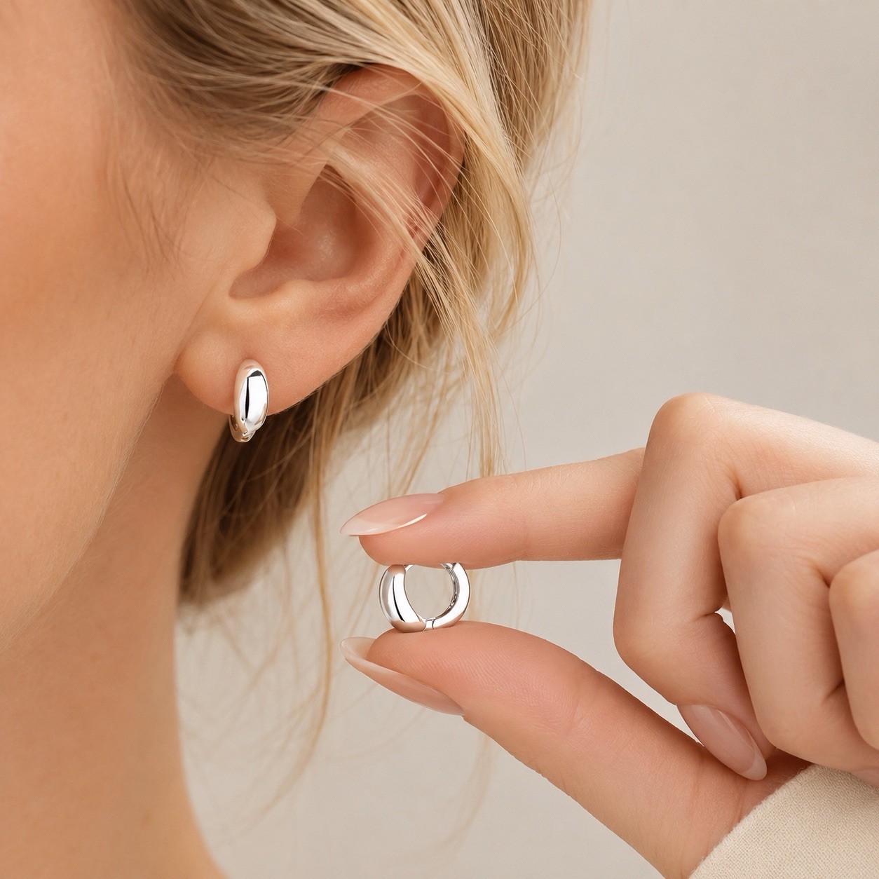 10mm 925 Silver Chunky Huggie Hoop Earrings Small Thick Silver Hoop Earrings 407