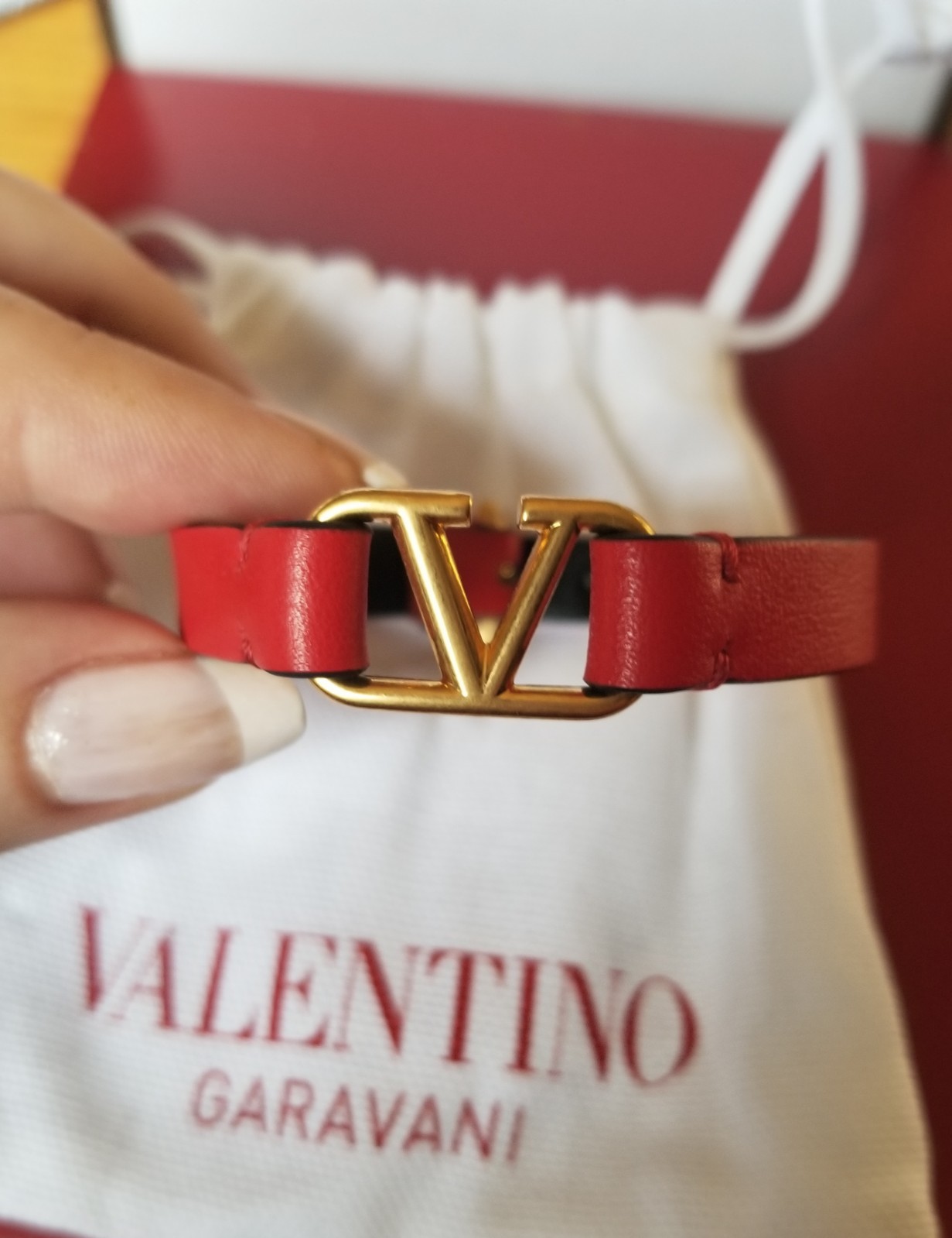 Valentino Garavani Red Leather Bracelet V Logo Dust Bag Limited Edition