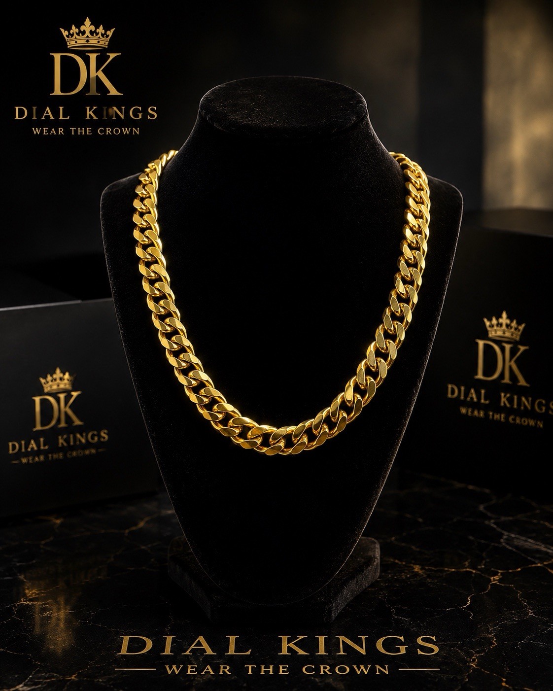 Dial Kings Gold Tone 8MM Cuban Link Chain Necklace