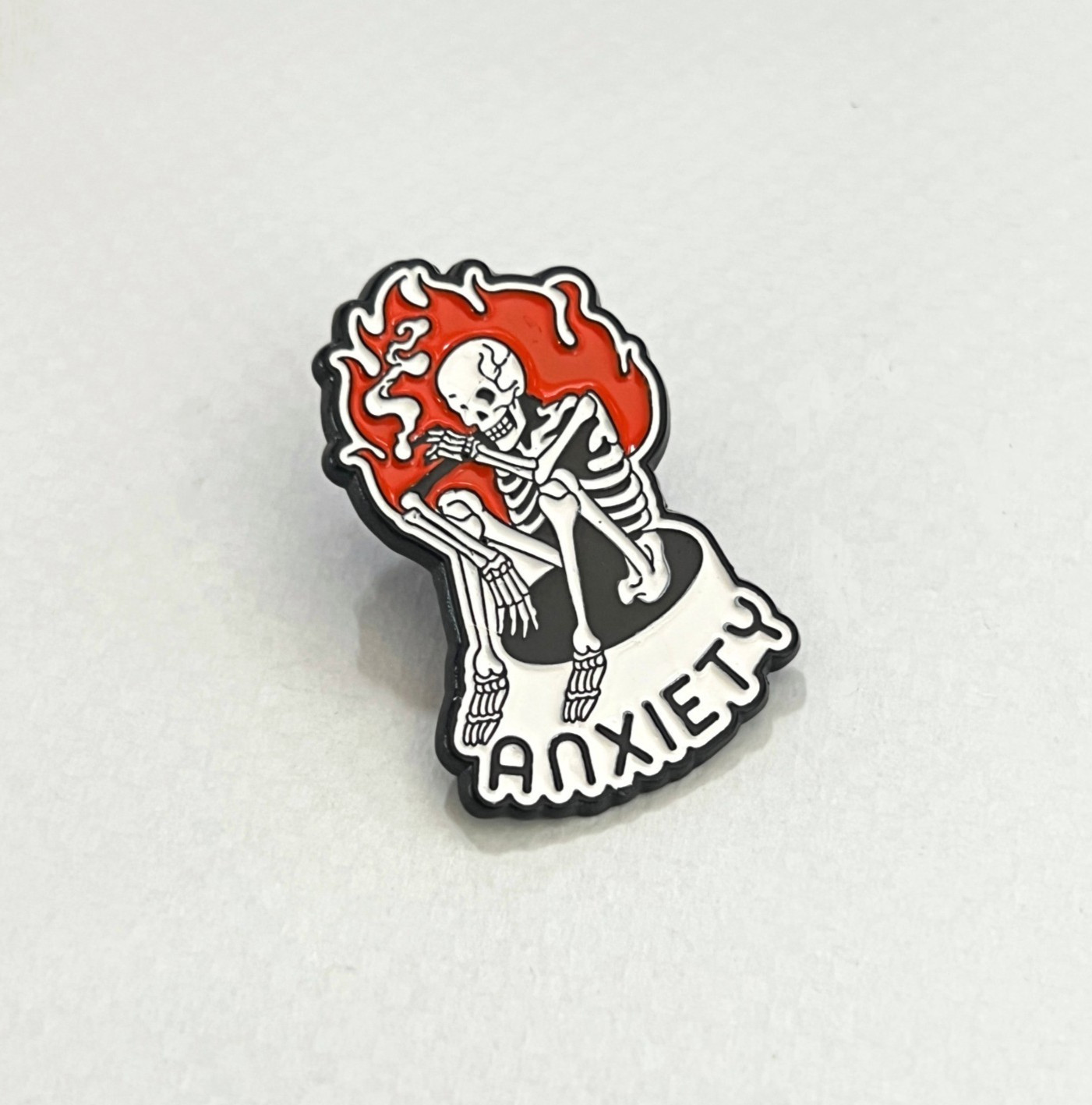 Anxiety Skeleton Enamel Pin Funny Goth Mental Health Meme Badge