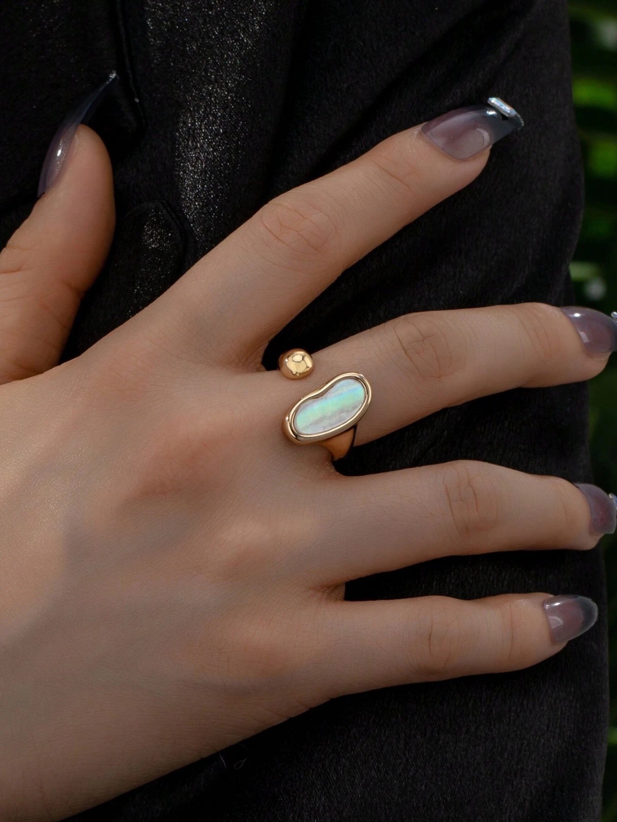 Womens Gold Tone Gemstone Inlaid Adjustable Open Ring Boho Daily Jewelry