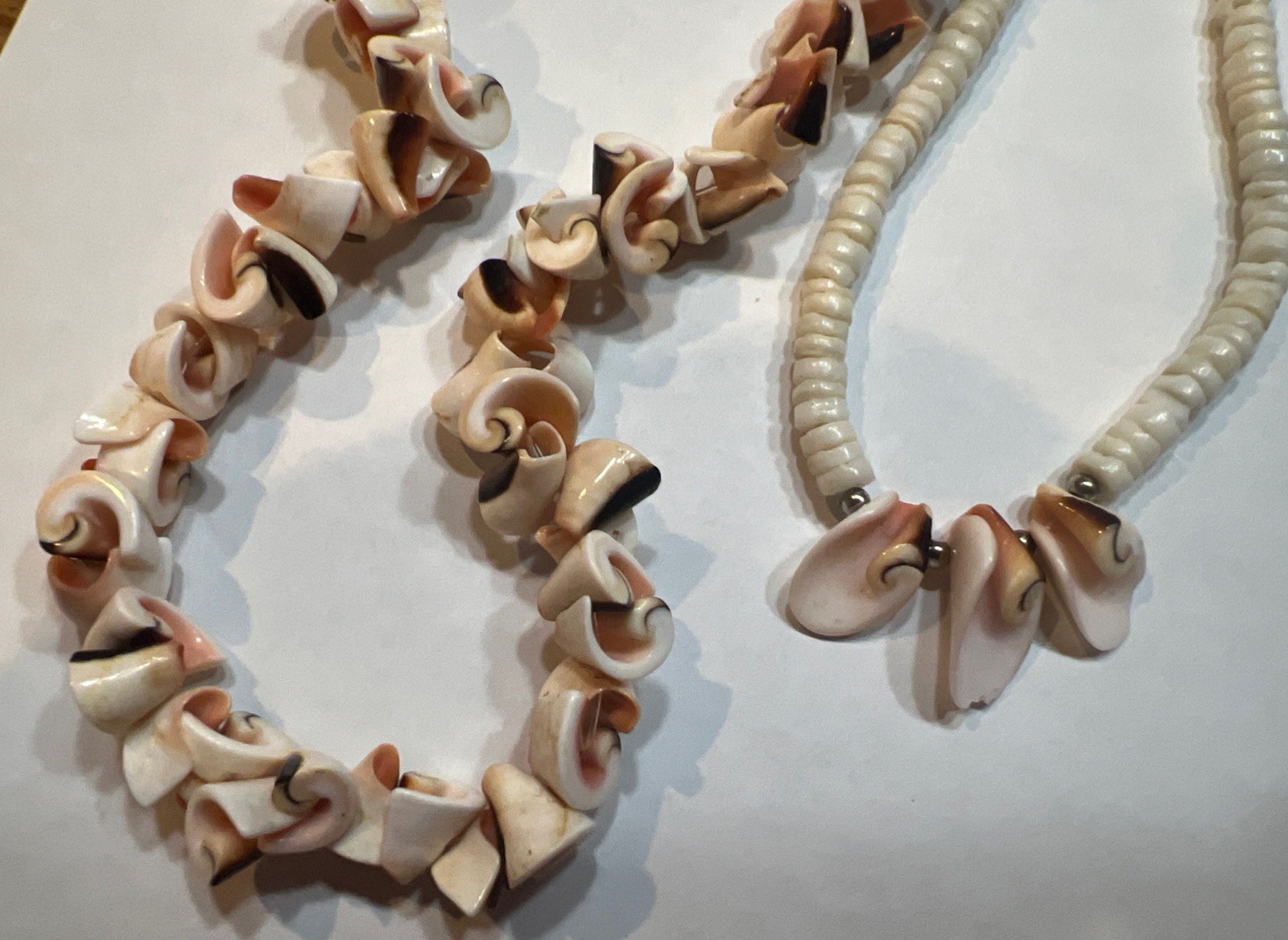 Matching shell anklet and choker necklace (pink/orange/white/black)15”