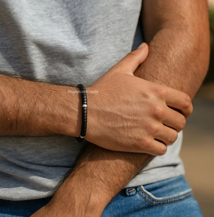 Dainty Black Tourmaline Matte Bracelet Minimalist Protection Women Men Jewelry