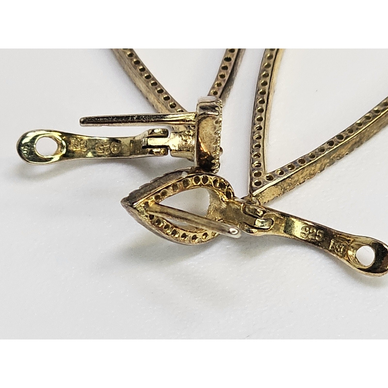 925 Sterling Silver – Gold Plated – CZ Double Halo Drop Earrings [Plating Wear]