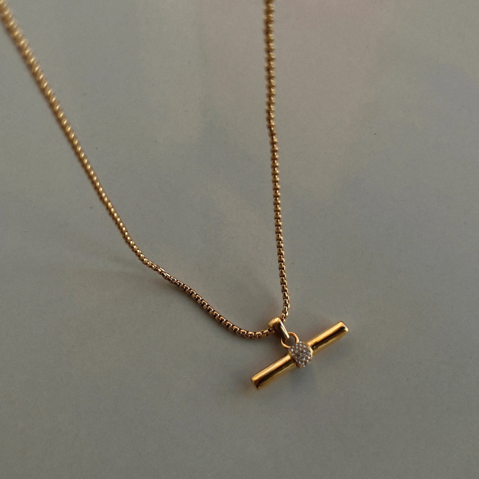 Rolo Chain Necklace Brass Metal T Bar Pendant With CZ necklace for gift