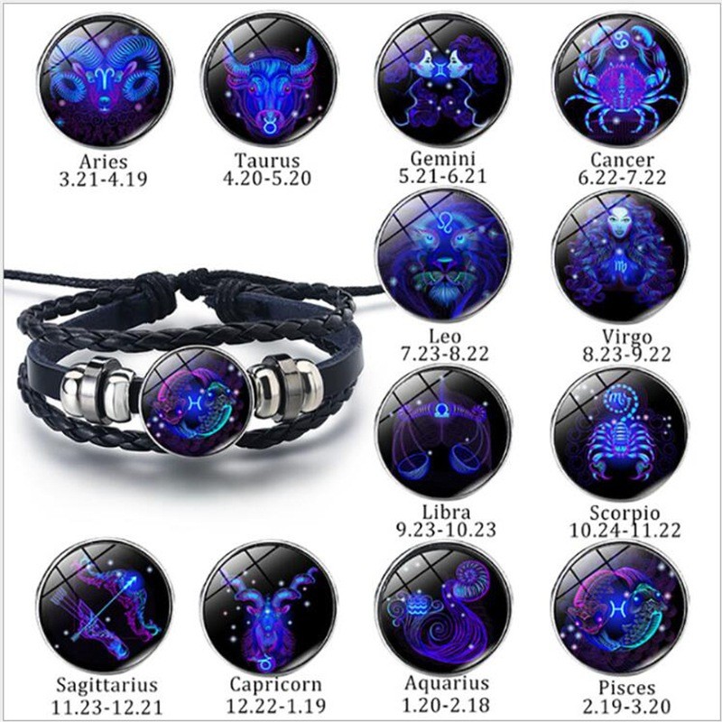 12 Zodiac Constellation Bracelet Luminous Braided Adjustable Men Women Kids