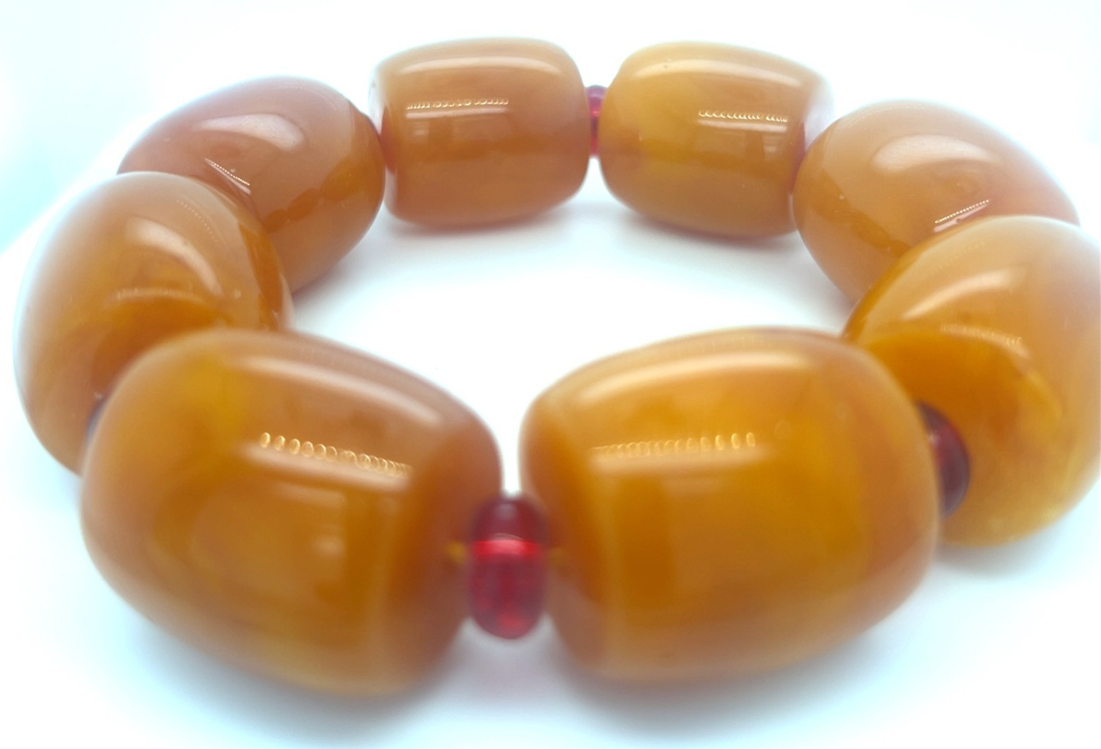 Faux Amber Chunky Stretch Bracelet 25mm Orange Beads Red Spacers 3.5