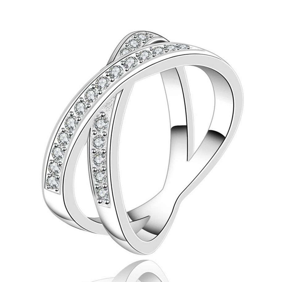 Pave 1.0 Ct CZ Silver SP Cross X Shape Engagement Wedding Ring