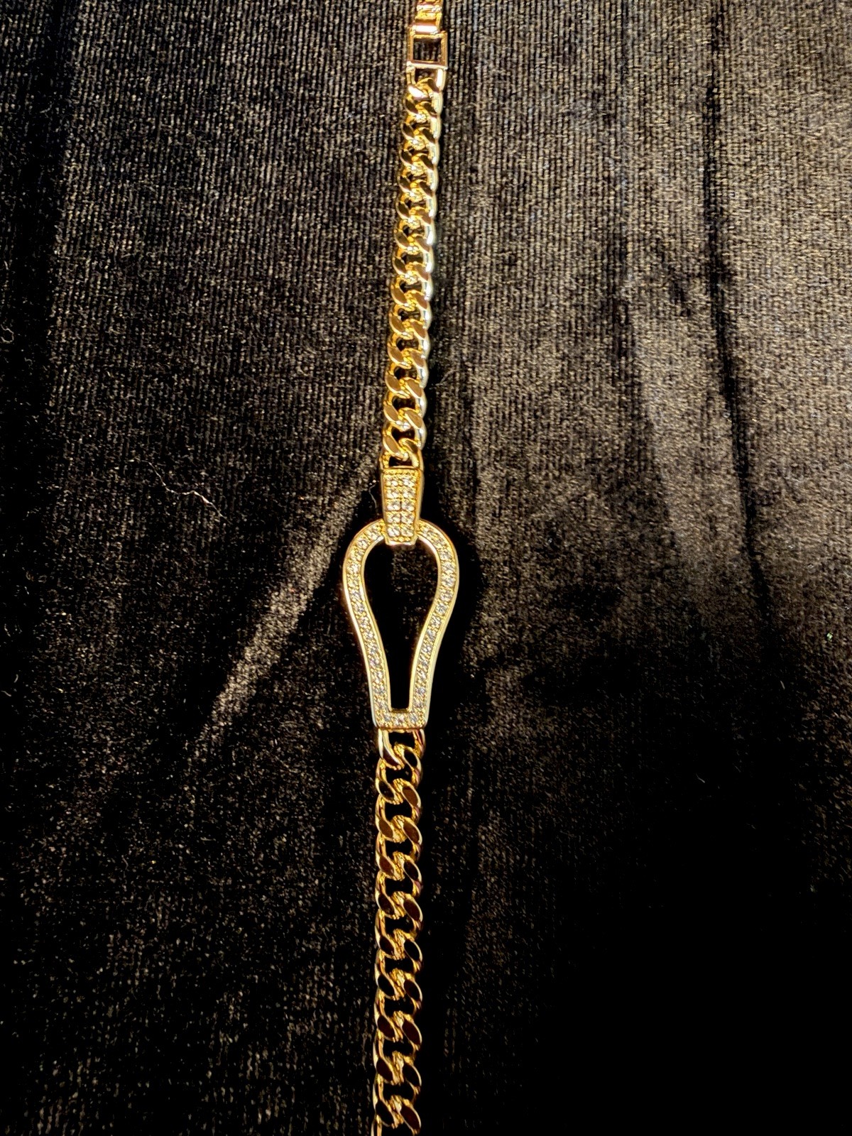 14K Gold filled Cuban Link Bracelet w/Pavé Buckle, AAA CZ Stone Box Clasp-NEW