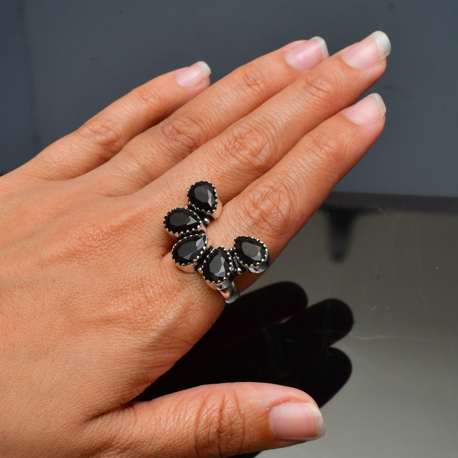 Black Onyx (Lab-Created)Gemstone 925 sterling silver Handmade Ring- All Size