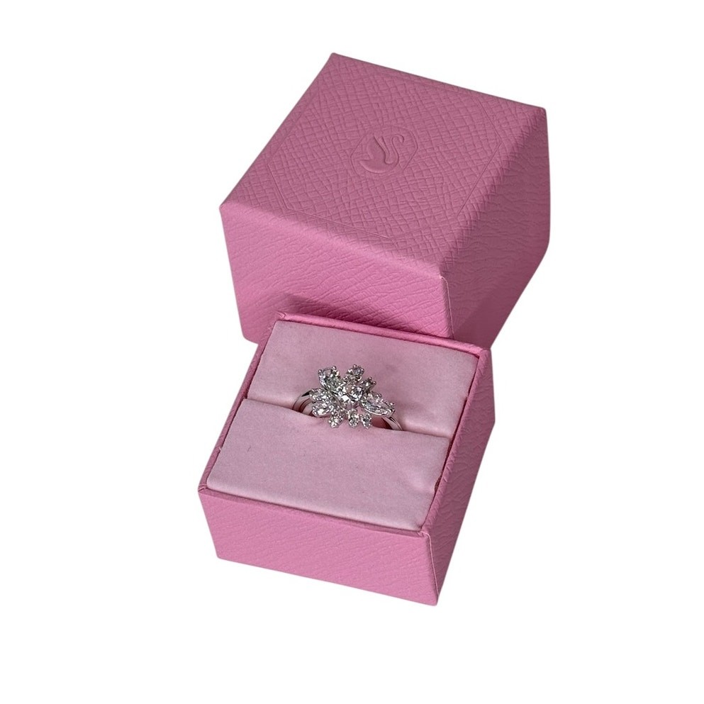 Swarovski Gema Flower Ring Rhodium Plated with Clear Stones Cocktail 58 – USA 8