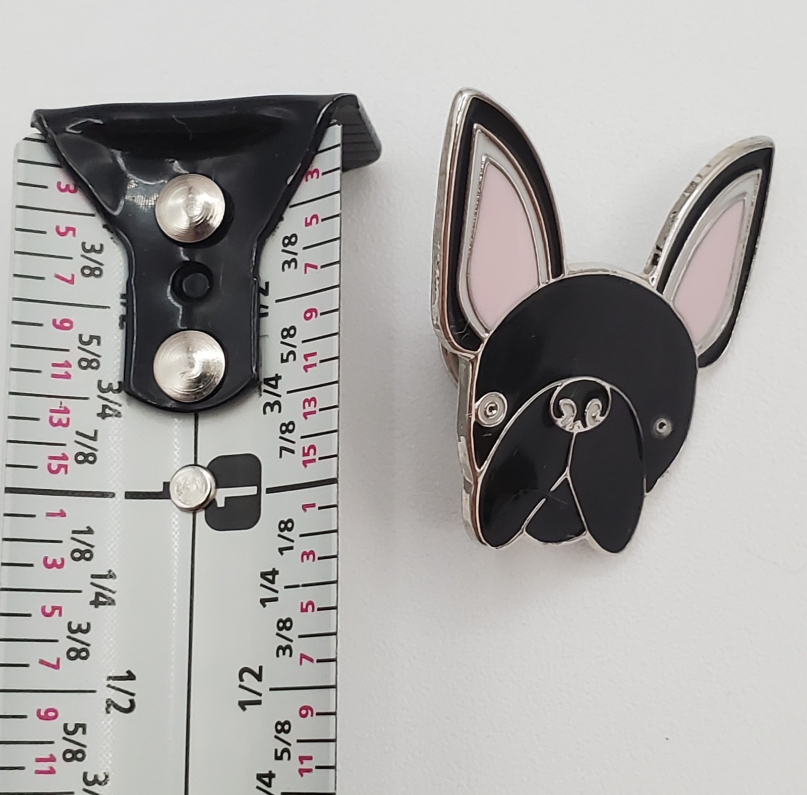 French Bulldog Dog Lapel Pin 1in Black Pink Ears Enamel Lightweight Metal Brooch