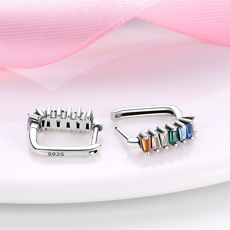 PANDACH 925 Sterling Silver Abstract Stone CZ Statement Hoop Earrings For Women