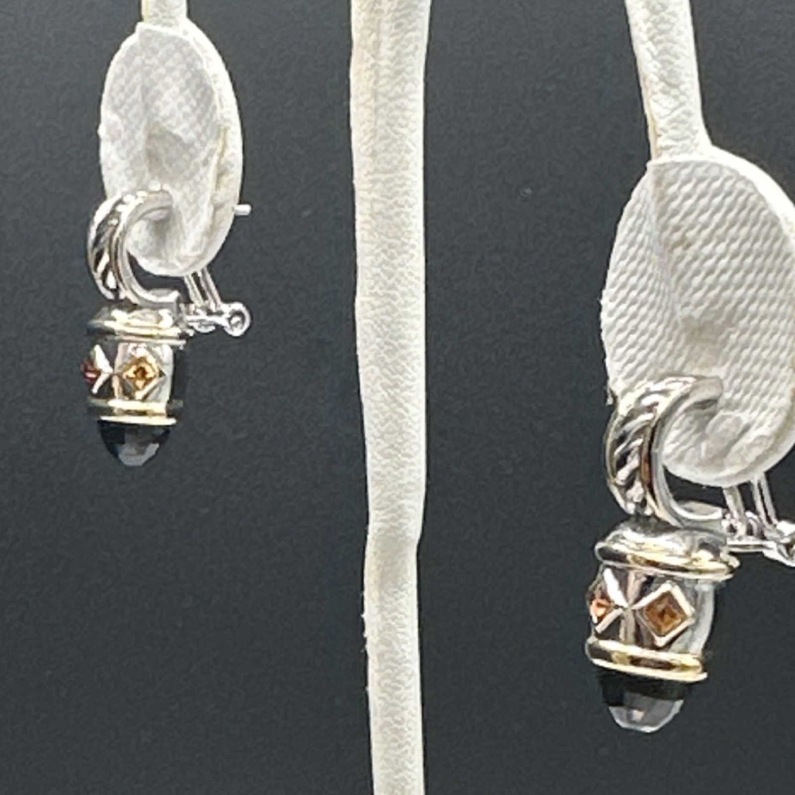 Silver-Gold Tone Chain Charm Bracelet Metal Adjustable with Black Cushion Stone