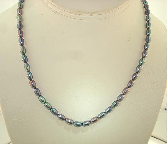 4.5mm One-Strand Cultured Freshwater Peacock Mixed Oval Pearl Necklace SP 16″ #2