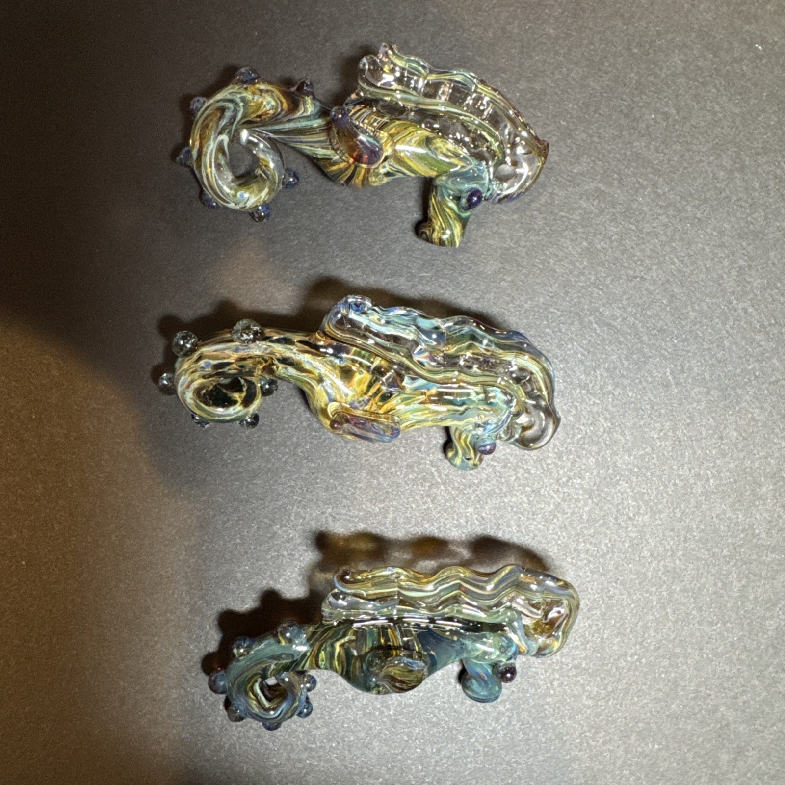Lampwork Murano Art Glass Sea Horse Pendant, set of 3 brand new. Artisan made