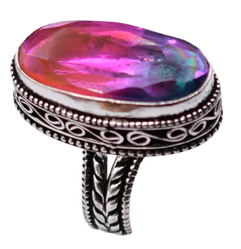 Bi-color Tourmaline Natural Gemstone Silver Plated Ring US Size-6.5 A 475