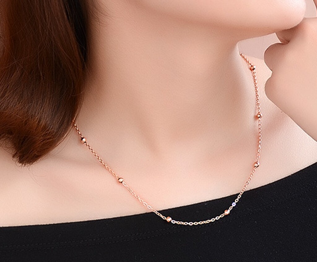 Women Gold Plated Titanium Stainless Steel 3mm Bead Chain Choker Necklace 14-18″