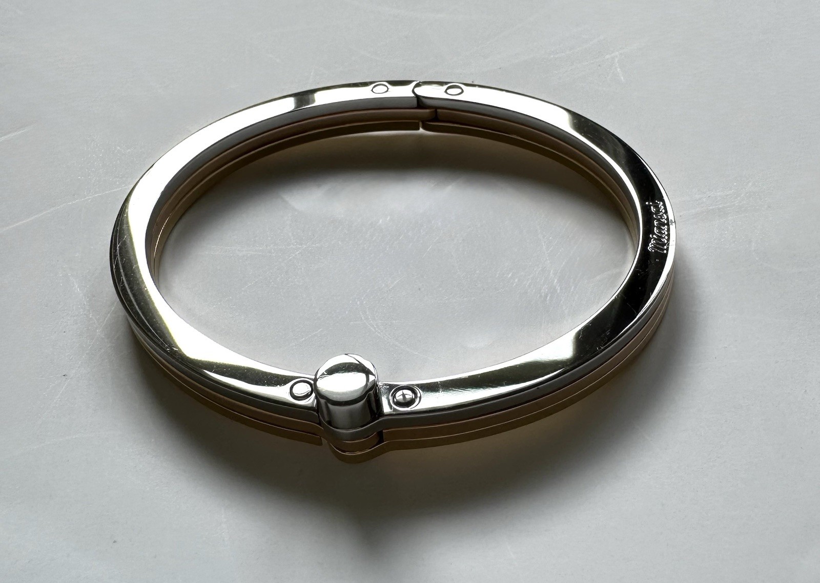 Miansai Signed Tricolor Cuff Silver/Gold Hinged Bangle Bracelet