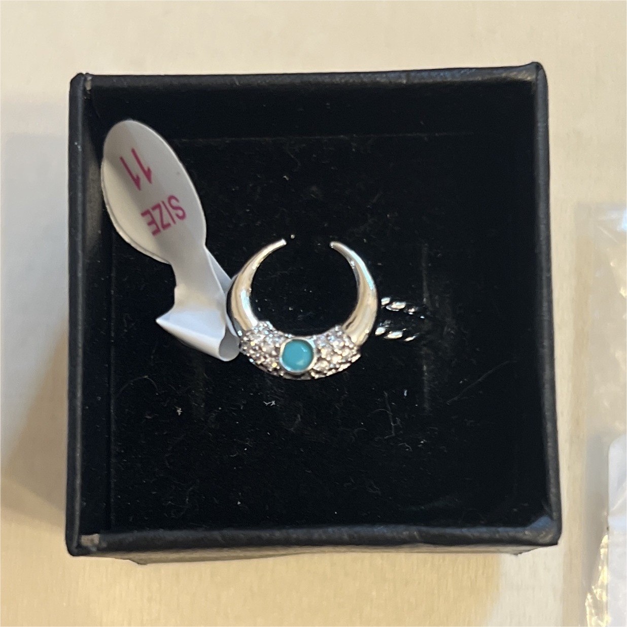 Ring Bomb Party Bejeweled Horn RBP3826 Rhodium Turquoise Ring Size 11