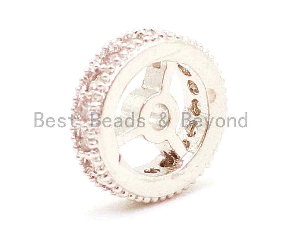 CZ Micro Pave Round Wheel Spacer Beads, Cubic Zirconia Spacer beads, Men