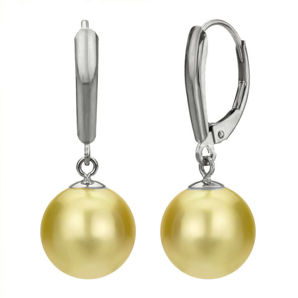 Women’s 8/10/12/14/16mm South Sea Shell Pearl Dangle Leverback Earrings AA