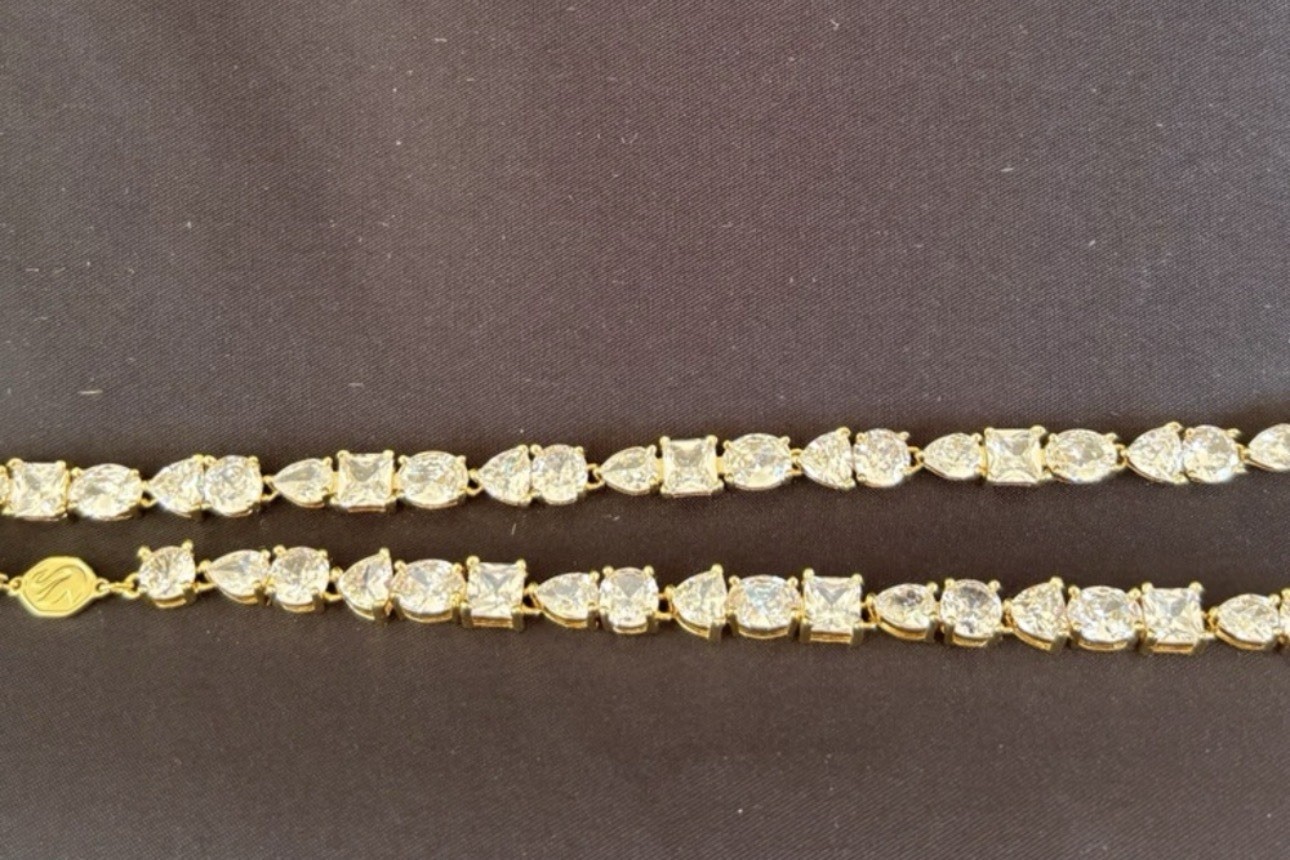 Gold Tone Cubic Zirconia Tennis Necklace Prong Set Lobster Clasp Signed