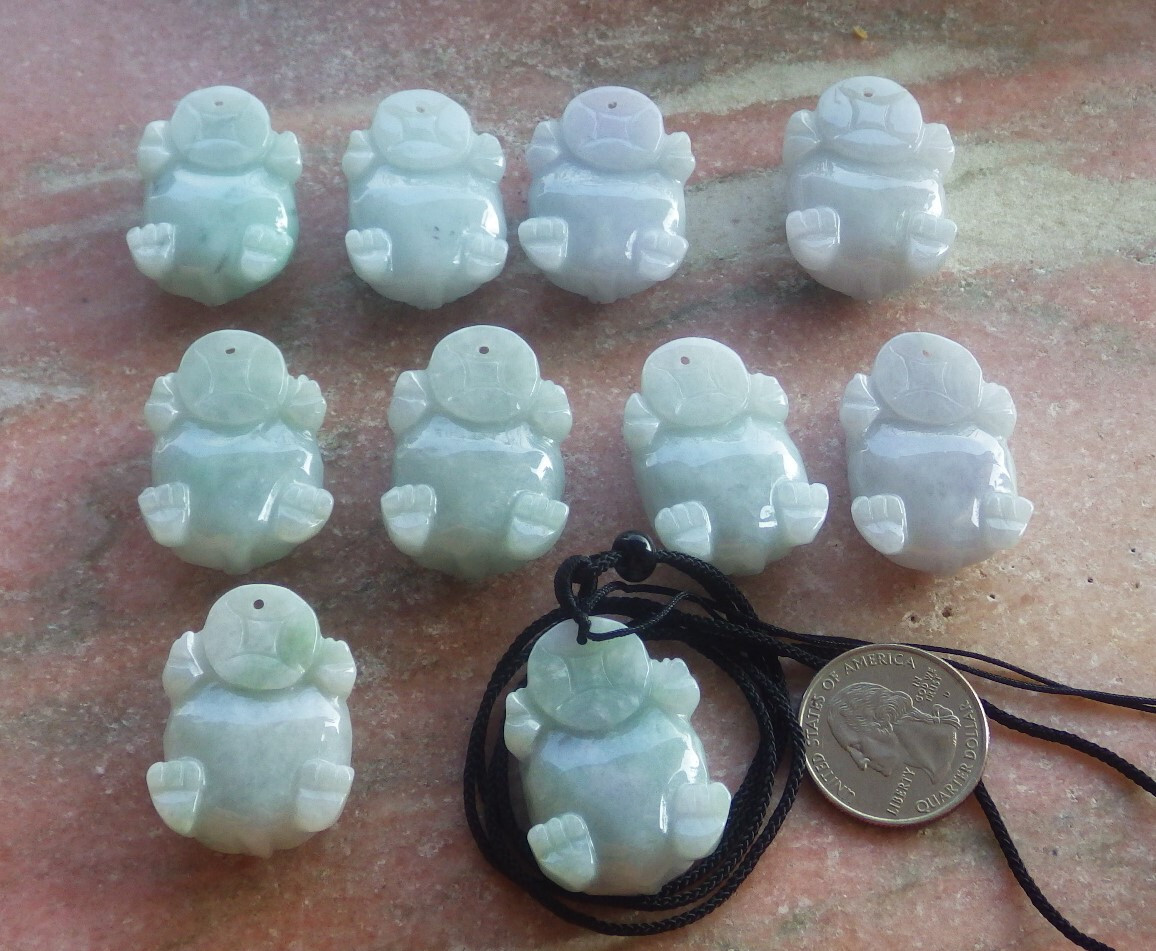 1Pcs Green Burma Grade 100% Natural A Jade jadeite Pendant Dragon Turtle 694262