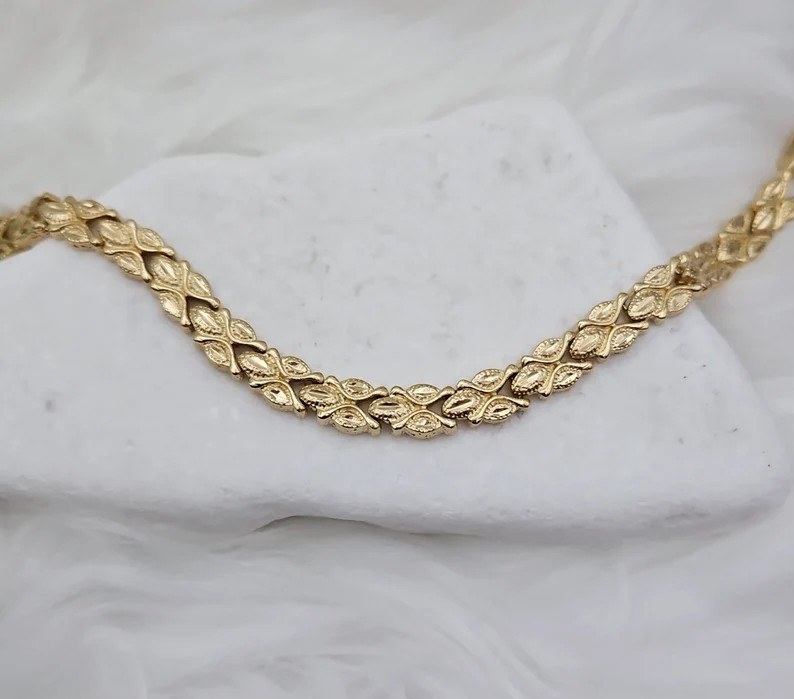 Gold Vintage Bracelet for Women, Diamond Cut Bracelet, 14k Heavy Plated Gold