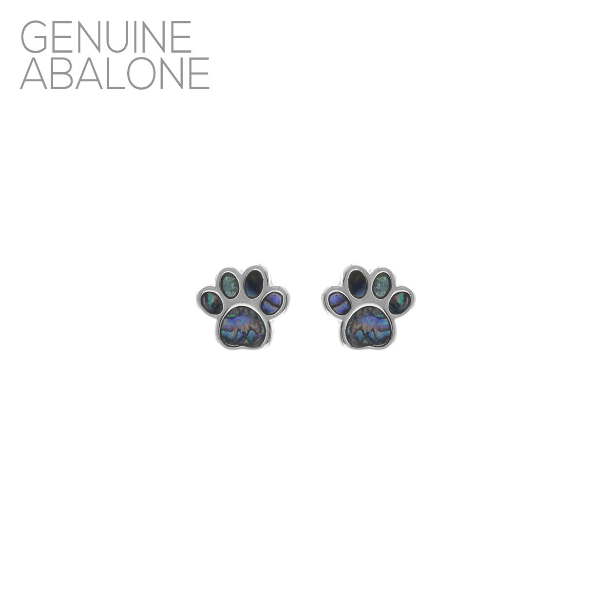 Genuine Abalone Paw Print Earrings in Silver or Gold (0.59×0.59in)