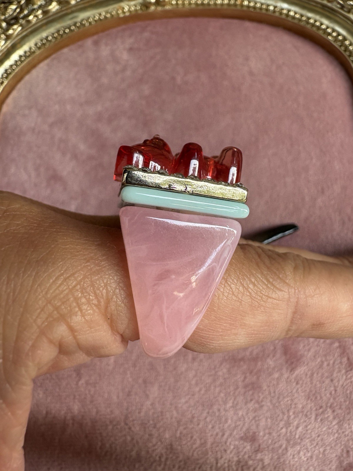 Betsey Johnson Lucite Red Gummy Bear Rainbow Striped Candy Ring VERY RARE