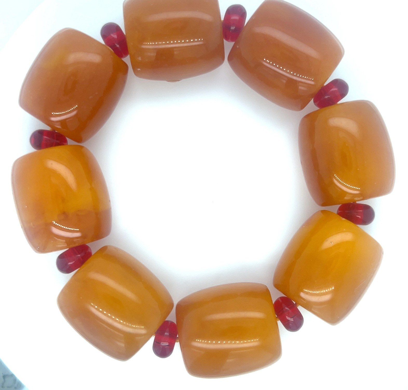 Faux Amber Chunky Stretch Bracelet 25mm Orange Beads Red Spacers 3.5