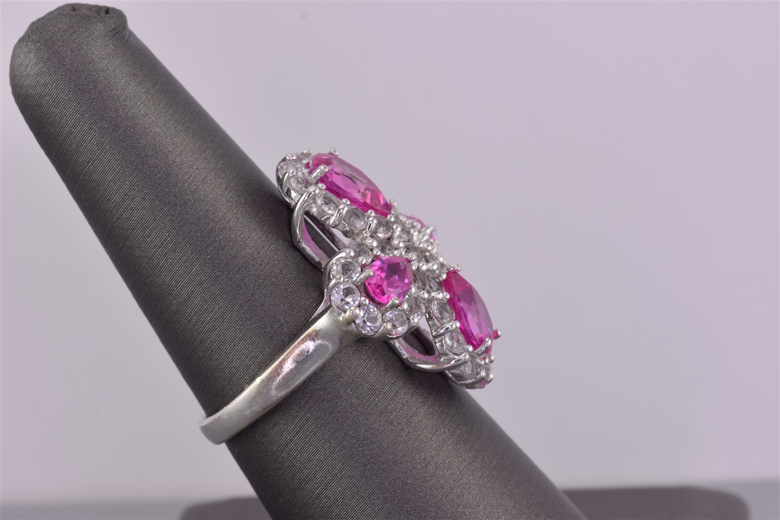 Kit Heath Sterling Silver Pink Sapphire Whit Topaz Statement Band Ring 925 Sz: 8