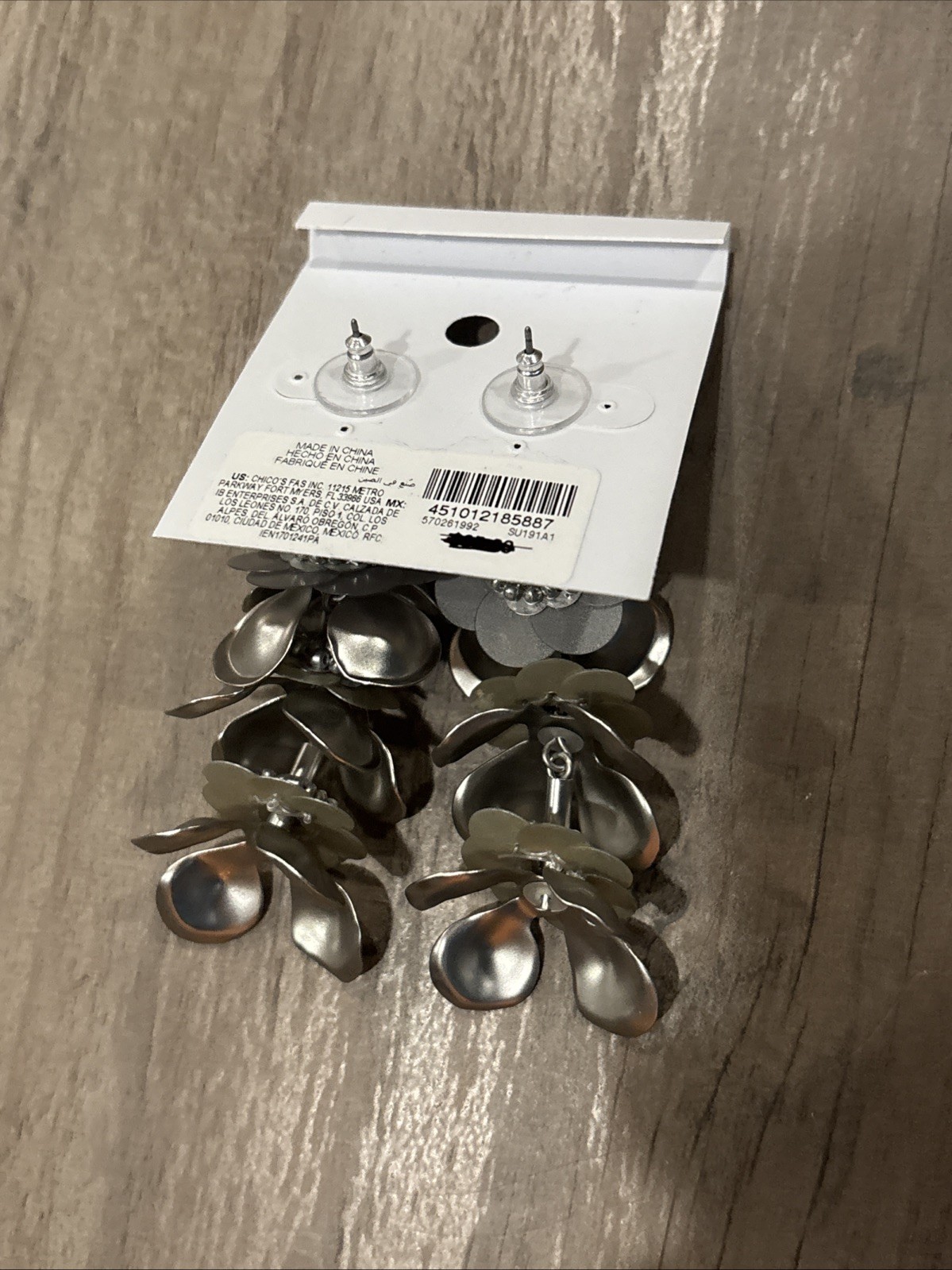 Whit House Black Market Waterfall Flower Drop Earrings Silver Tone