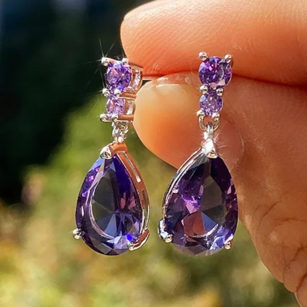 Teardrop Amethyst Dangle Earrings Jewelry For Women Casual Formal Party Occasion