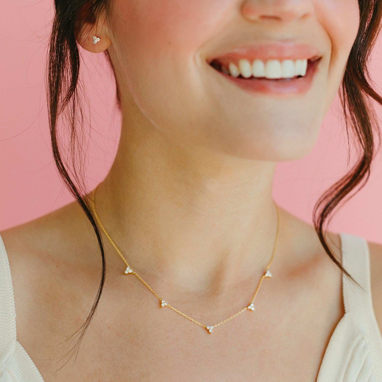 Dainty CZ Station Necklace – Gold & Silver Layering Choker for Women