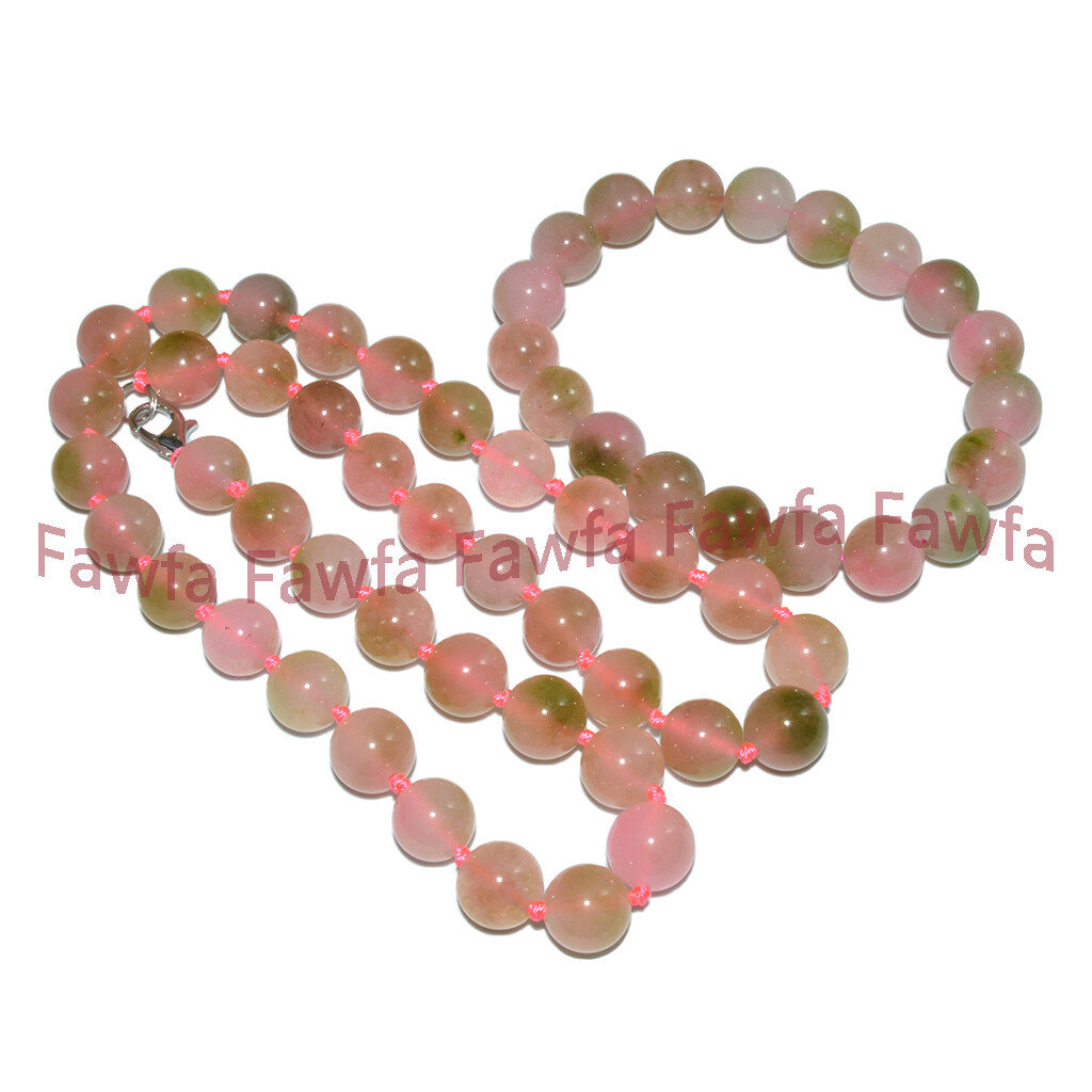 8/10/12/14mm Pink Green Multicolor Jade Round Gems Beads Necklace Bracelet Set