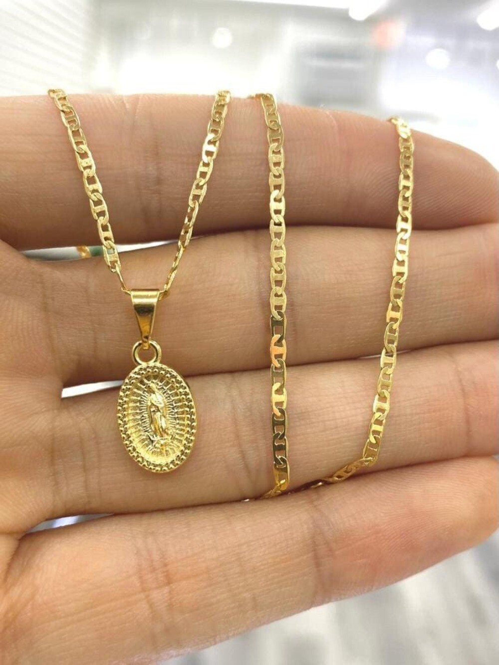 14K Gold Filled Our Lady of Guadalupe Necklace Pendant Medal Family Jewelry 14×8
