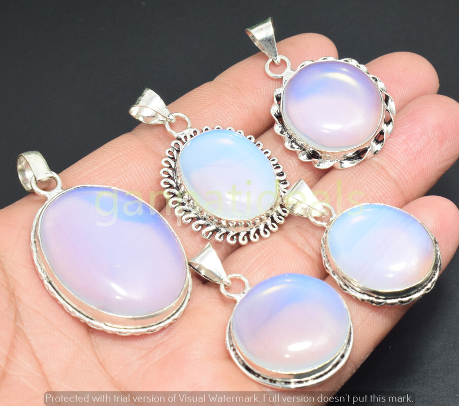 Milky Opalite Gemstone Pendant 925 Silver Plated Wholesale 5pcs Jewelry Lots