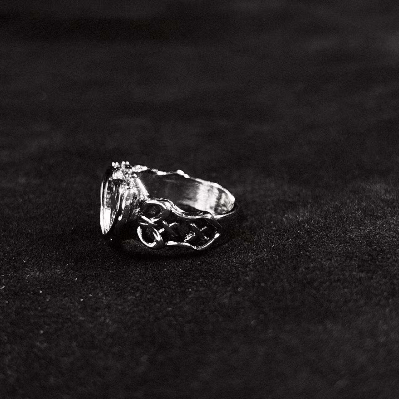 Punk subculture cross heart unisex adjustable open ring