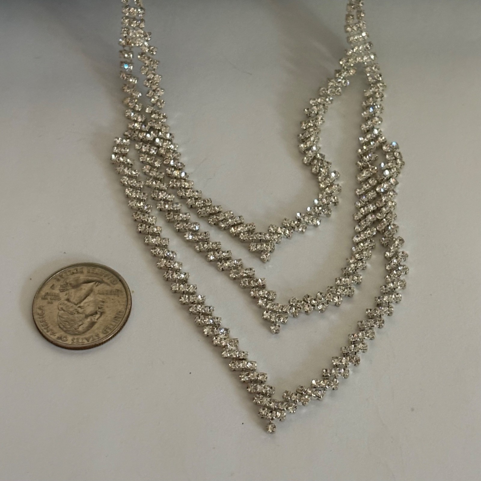 Rhinestone Layered Necklace Silver Tone Lobster Clasp Adjustable Elegant Formal
