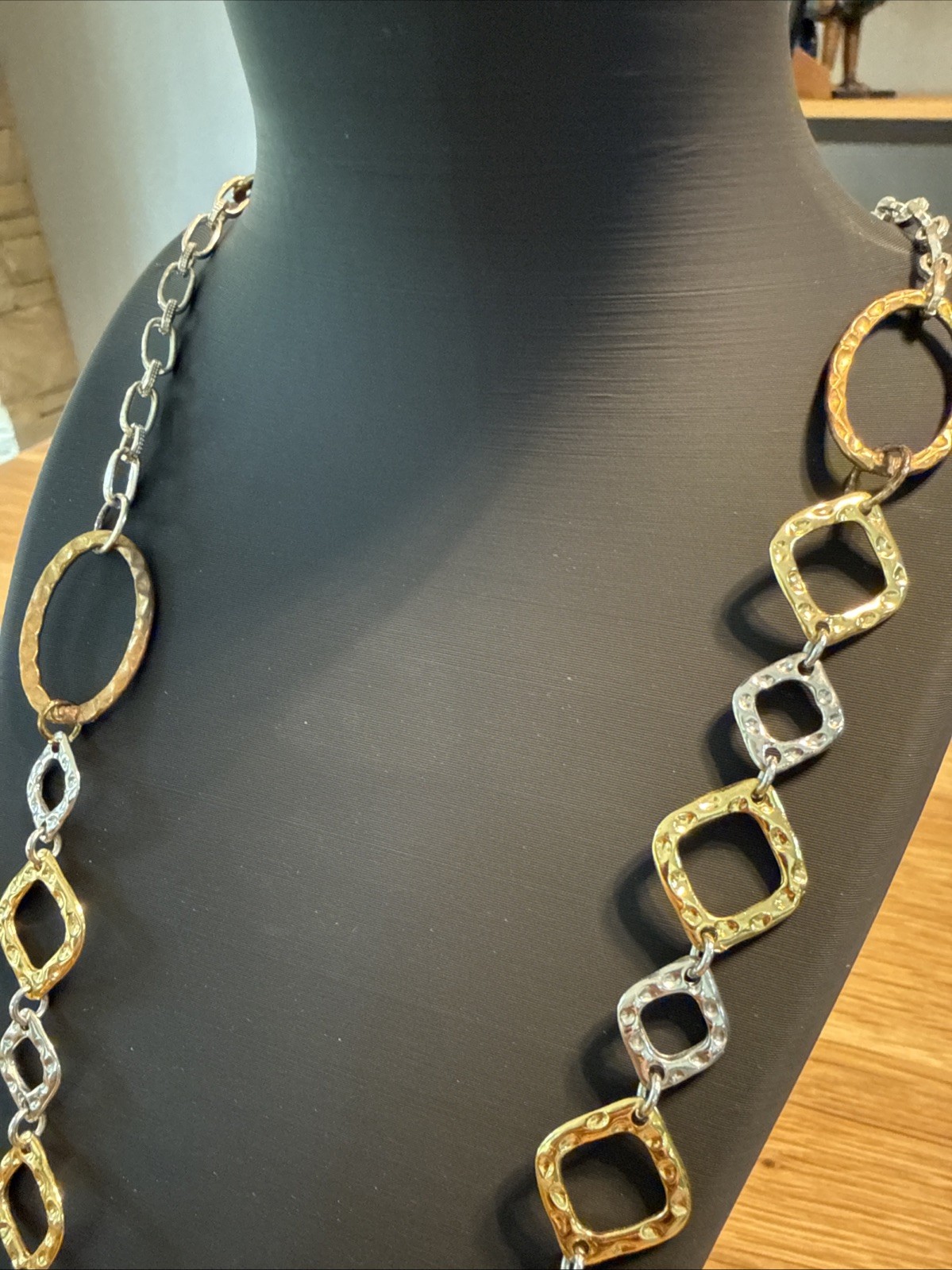 Bijoux Terner Mixed Metal Geometric Link Necklace & Earring Set. Boho, Artsy Fun