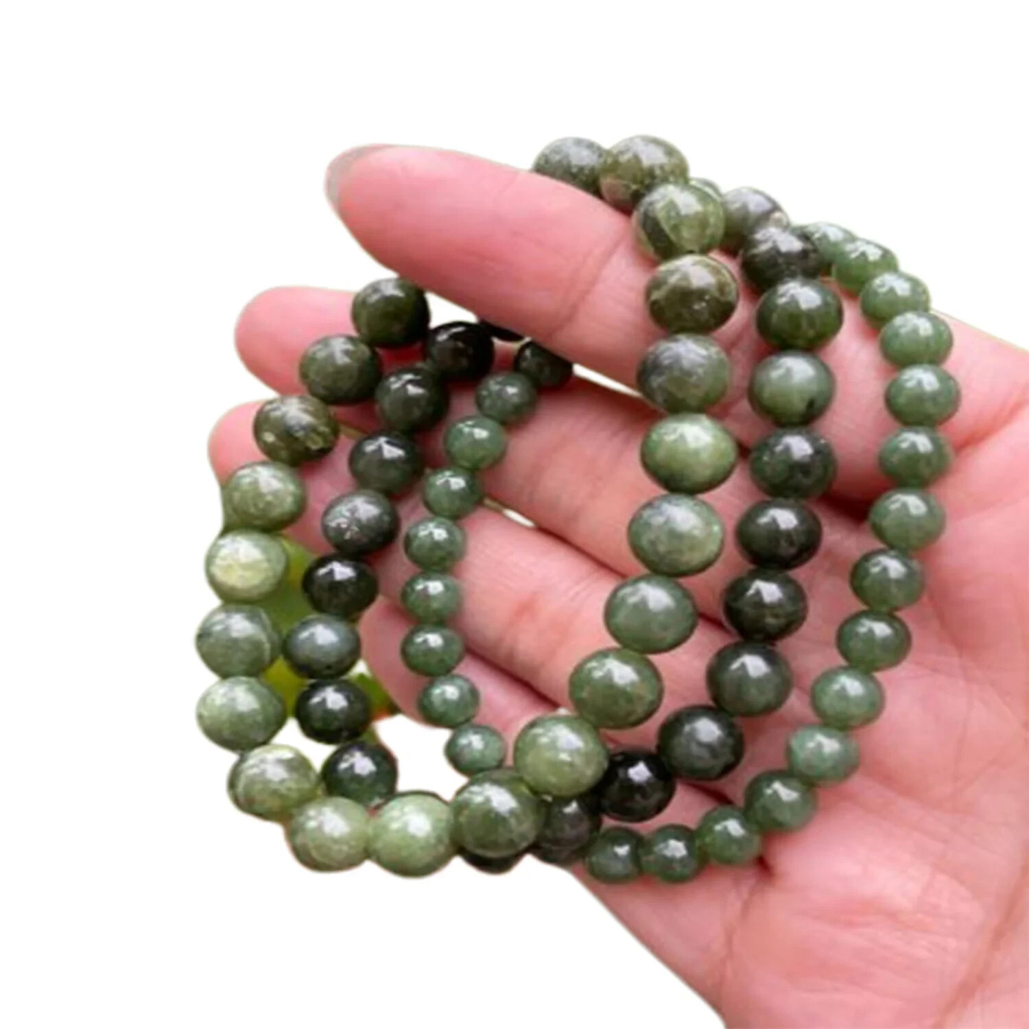 8mm Nephrite Jade Crystal Beaded Bracelet Healing Crystal Reiki Gift Unisex